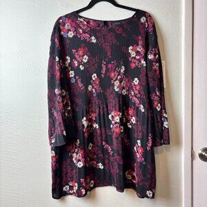 J. Jill Wearever Collection Pleated Floral Tunic Top Longline Blouse XL